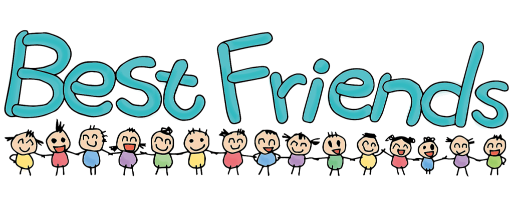 「Best Friends（文字）と手を繋ぐ子供たち」のフリータイトルイラスト