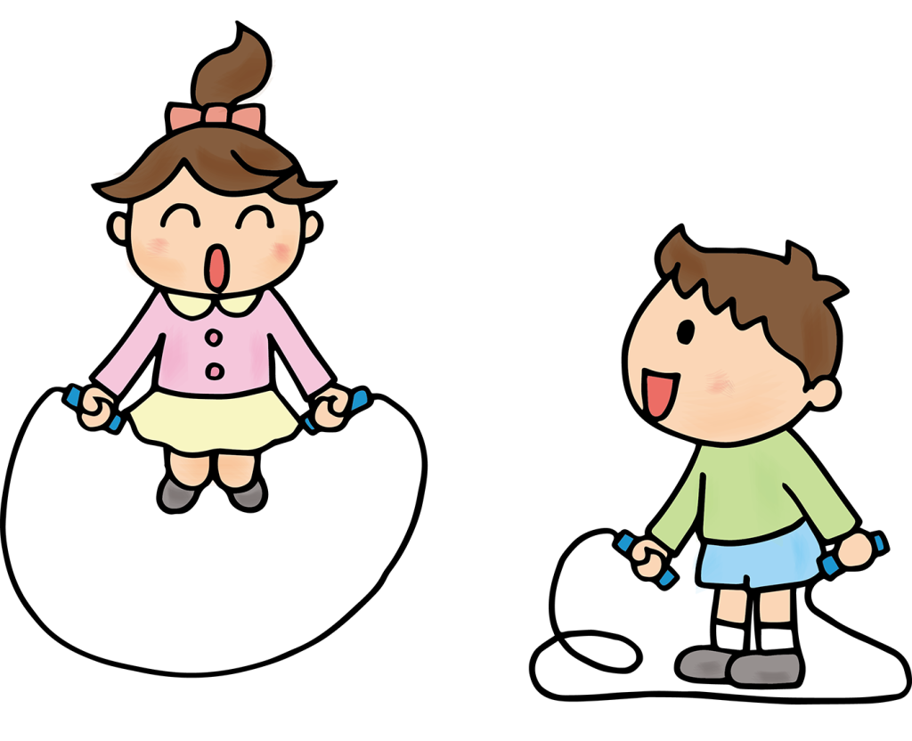 「縄跳びをする男の子と女の子」のフリーイラスト