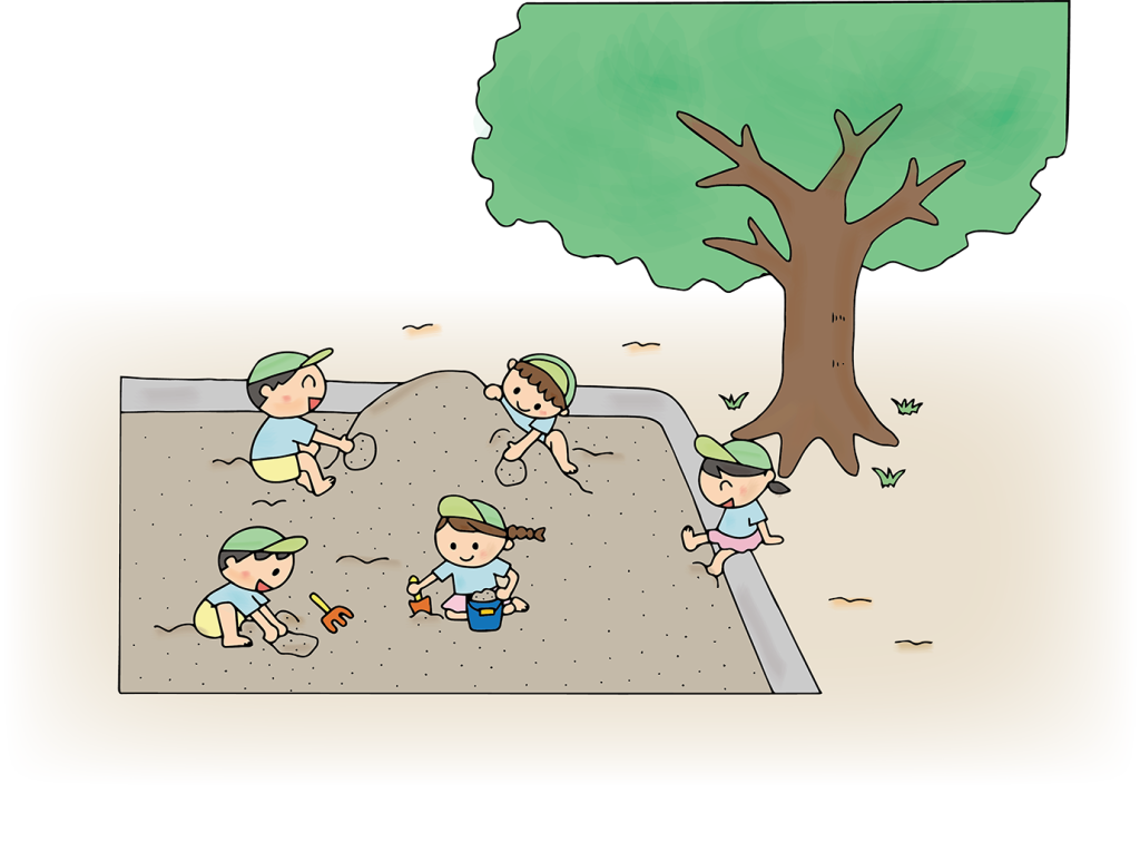 「砂場で遊ぶ子供たち」のフリーイラスト