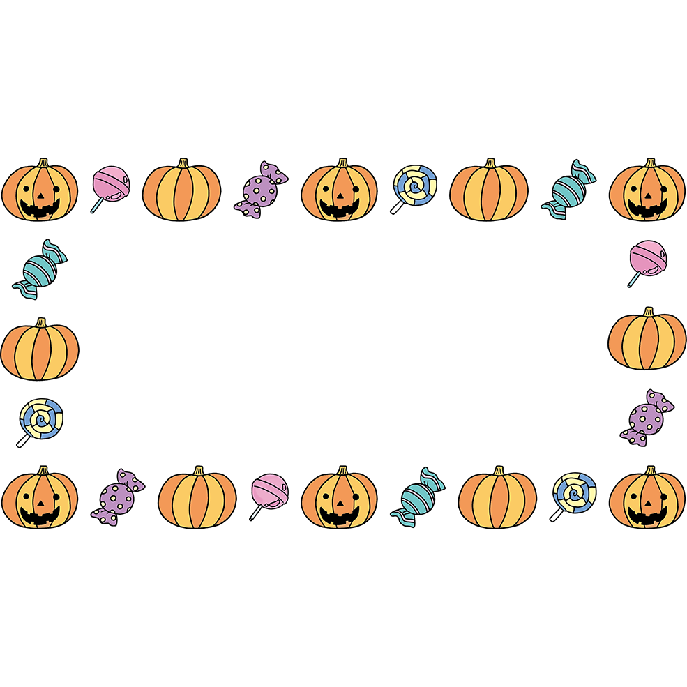 「おばけのかぼちゃとキャンディー（ハロウィン）・スクエアー型」のフレーム素材・飾り枠フリーイラスト