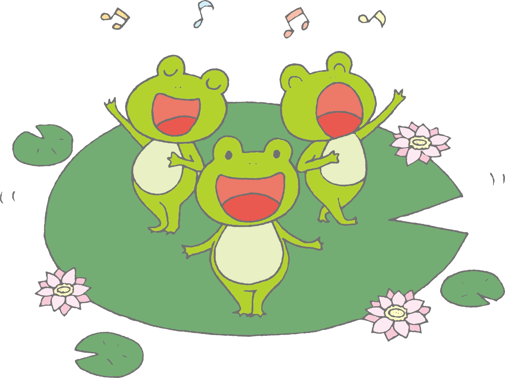 「合唱するカエル」のかわいい手書きフリーイラスト イラストわくわくBOX