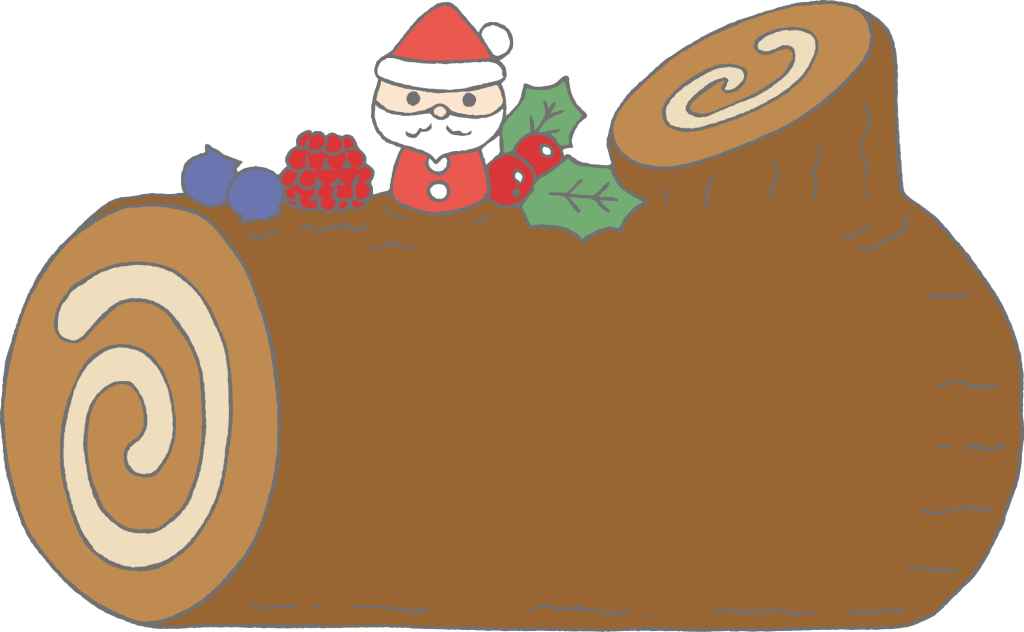 「クリスマスケーキ（ブッシュドノエル）」のフレーム素材・飾り枠フリーイラスト