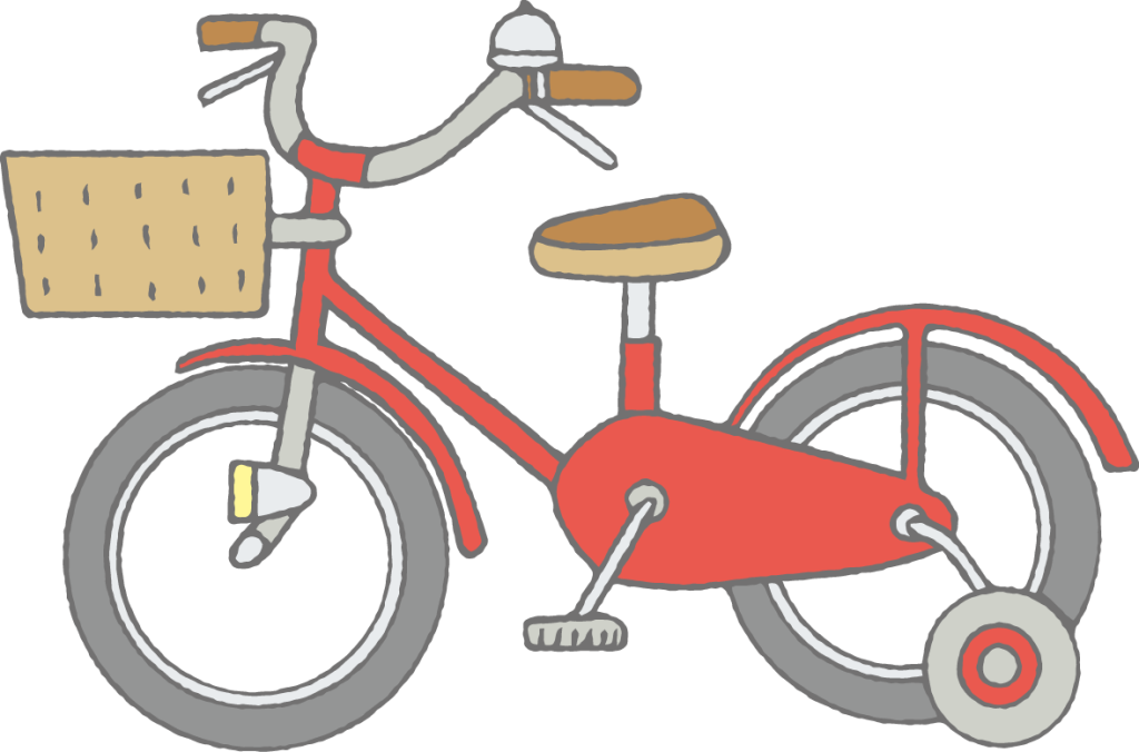 「補助輪付き子ども用自転車」のかわいい手書きフリーイラスト