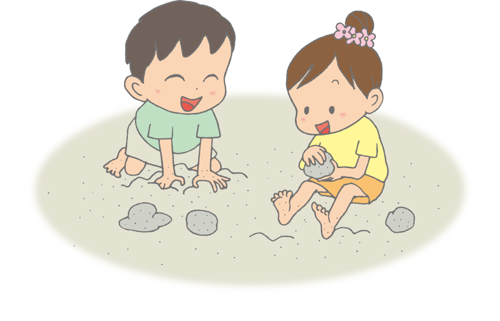 「砂遊びをする子どもたち」のかわいい手書きフリーイラスト